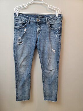 Silver Jeans SAM Distressed Crop Skinny Jeans Raw Hem Light Wash 28